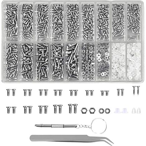 Brillenreparaturset – 1100 Mikroschrauben – Multifunktionsschraubendreher und Pinzette – Aufbewahrungsbox aus Kunststoff mit 18 Fächern – 1 Stück (1/5)