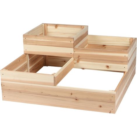 Carré potager en bois 4 niveaux – Dimensions L 80 x l 80 x H 37,5 cm – Pour espaces extérieurs – Bois traité pour durabilité – Fornord
