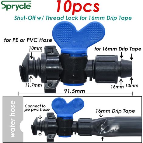 (SPL11-KIT39-10PCS-5/8'') Raccord en T pour tuyau d'irrigation goutte à goutte 5/8'', coude de 16 mm, bouchon fileté, robinet d'arrêt, tuyau d'arrosage de jardin (1/5)