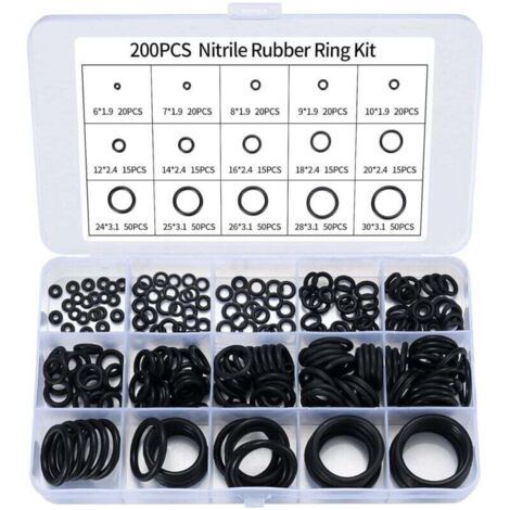 Packung mit 200 verschiedenen O-Ringen aus Nitrilkautschuk, O-Ringen für Küchenarmaturen, O-Ringen für Sanitärinstallationen, Gummi-O-Ringen