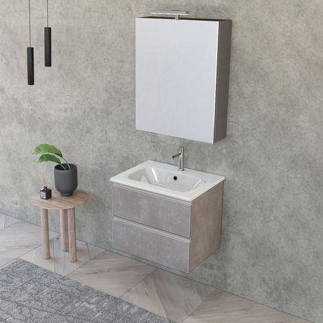 Mobile bagno sospeso 60 cm Master grigio cemento con specchio contenitore (1/5)