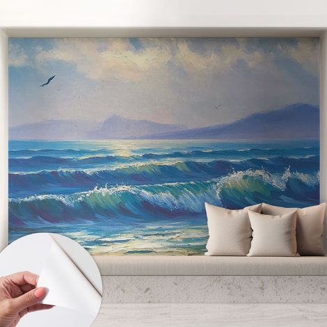 Papier peint adhésif décoratif pour salon chambre et cuisine Facile à poser avec colle Vagues marines 208x146 cm (1/5)