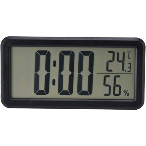 Reloj despertador digital portátil negro, con pantalla de temperatura y humedad, reloj de pared electrónico digital LCD para dormitorio y oficina. (1/5)
