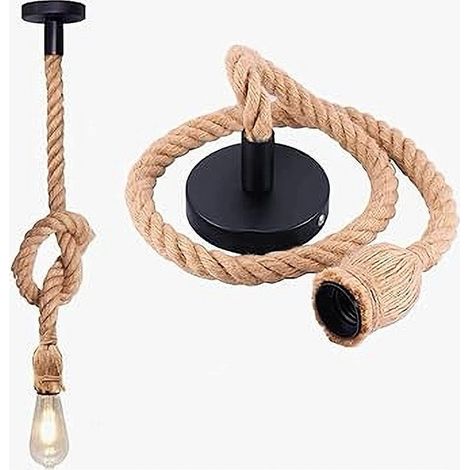 TRADE SHOP - Lampadario A Sospensione Da 3 Mt Corda Di Canapa Portalampada Attacco E27 582963 - (1/4)