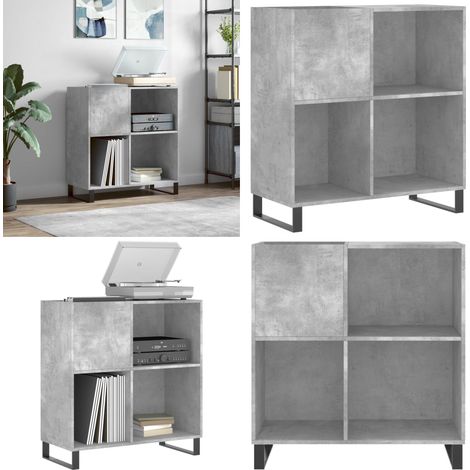 Armoire à disques gris béton 84,5x38x89 cm bois d'ingénierie - Meuble À Disques - Armoire À Disques - Rangement Vinyle - Étagère Disque - Support Tourni Table - Home & Living