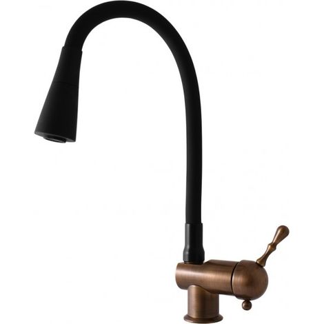 Mitigeur évier flexible à mémoire de forme LABE en laiton brut et noir (1/5)