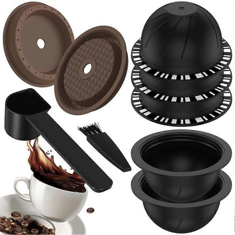 5 pièces Réutilisable Vertuo Pods pour Machine, Café Capsule avec 2 silicone Couvercles 1 Cuillère et brosse, (230Ml) (1/5)