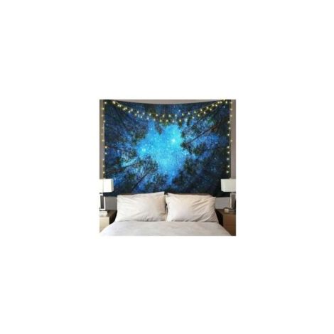 Wandteppich „Sternenwald-Galaxie“, psychedelischer Sternenhimmel-Wandbehang, blauer Wandteppich, Dekoration für Schlaf-/Wohnzimmer – Crezuo (1/4)