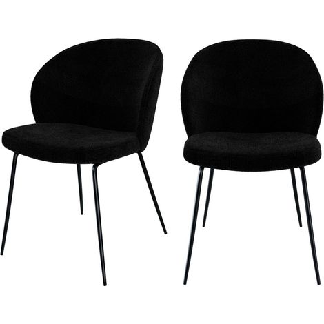 Lot de 2 chaises en tissu bouclé noir et pieds en métal - GROOM