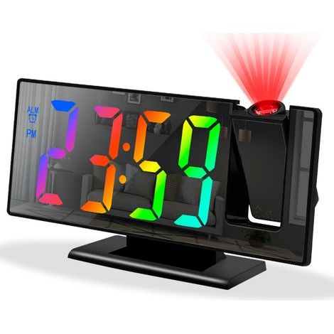 Reloj despertador con proyector para dormitorio, reloj inteligente digital con proyector giratorio de 180°, control de brillo de 3 niveles, pantalla LED a color nítida, reloj (1/5)