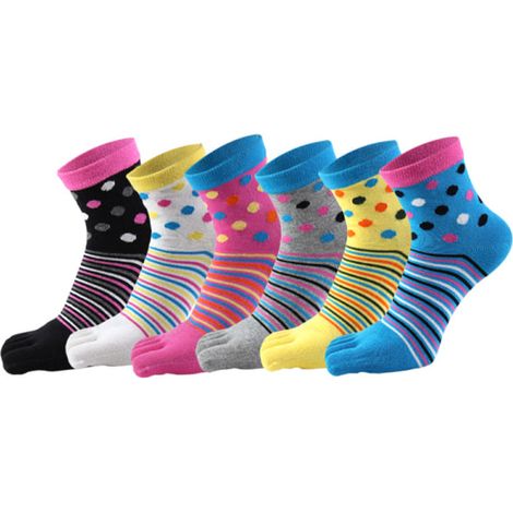 Chaussettes pour femmes avec orteils, 5 doigts, en coton respirant, évacuant l'humidité, style sport, lot de 6 (1/5)