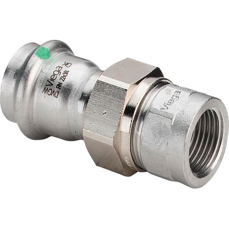 Viega Sanpress Inox-Unión roscada de transición, d 28mm, Rp 1 Latón niquelado, acero inoxidable Modelo 2362, 437534