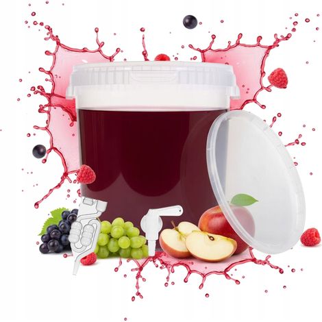 CONTENEDOR DE FERMENTACIÓN DE 33 L, CUBO TRANSPARENTE, GRIFO + TUBO PARA VINO Y CERVEZA (1/5)