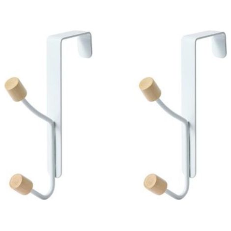 2 Pièces Porte Manteau pour Porte Sans Percage, Robuste Crochet Porte Manteau, Crochets Serviette Crochet à Vêtements avec 2 Crochets en Bois, Blanc (1/5)