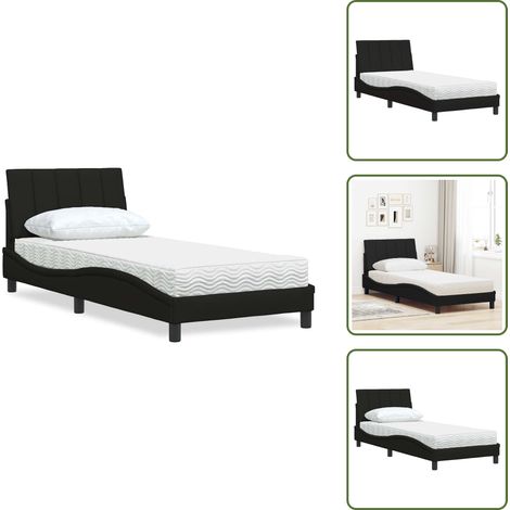 Lit avec matelas noir 90x200 cm tissu - Lit - Lits - Meuble De Chambre À Coucher - Sommier (1/5)