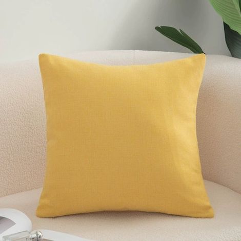 Lot de 2 housses de coussin pour canapé, housses douillettes en coton et lin pour canapé, canapé-lit, salon, maison, housses de coussin unies (55 x 55 cm) - jaune (1/5)