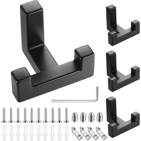Lot de 4 crochets muraux pour panneaux acoustiques, crochets à double broche pour vêtements, manteaux, clés, chapeaux - Noir (1/5)