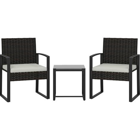 Set bistrot da giardino 3 pezzi in polyrattan e acciaio con tavolino in vetro temperato (1/4)