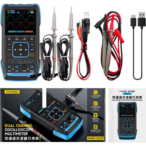 Oscilloscopio 3 in 1 con multimetro e generatore di segnale, display IPS da 2,8 pollici, 10 MHz, 50 MSa/s, 2 canali (nero) (1/5)