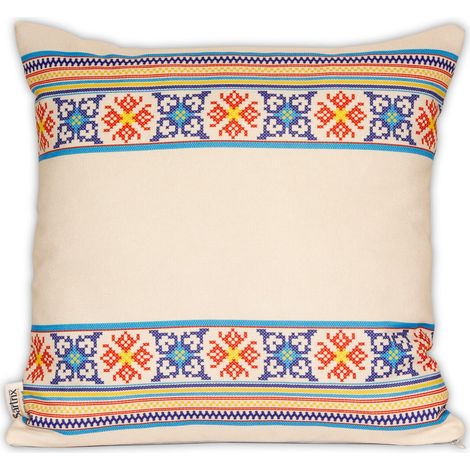 Cuscino popolare Krzczonowski, punto croce, beige (1/2)