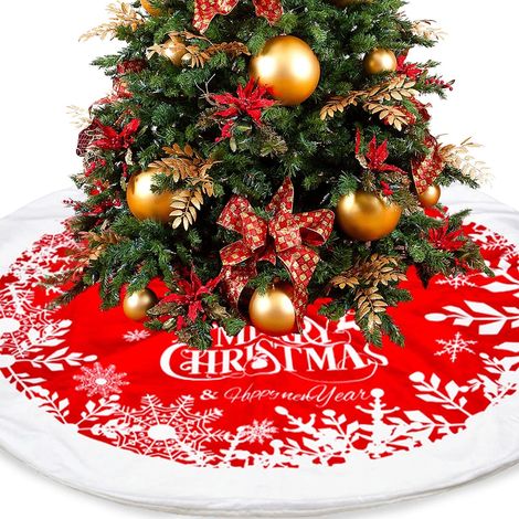 Tapis de sapin de Noël rouge et blanc de 122 cm (48 pouces), imprimé de neige blanche (1/5)