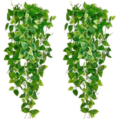 Guirlandes de lierre artificiel à suspendre (2 pièces) pour la décoration de la chambre, pour la maison, l'intérieur et l'extérieur (sans pot de fleurs) (1/4)