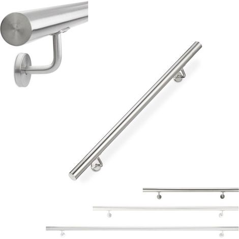 Main courante inox 304 Rambarde escalier ronde 100 cm Ø 42 mm Fixation murale incluse Argenté pour intérieur et extérieur