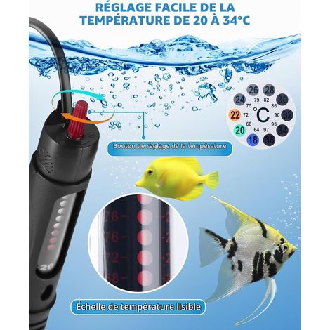Chauffage d'aquarium 300W, chauffage d'aquarium 375L avec thermostat, plage de température réglable 20-34℃, avec ventouse, convient aux aquariums à poissons et à tortues. (1/4)