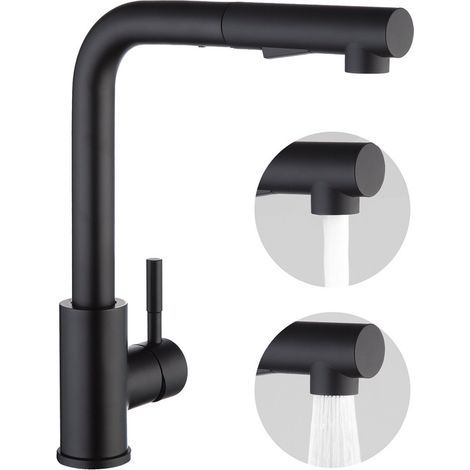 Mitigeur évier cuisine avec douchette extractible, robinet 360° monocommande 2 modes de pulvérisation (1/5)