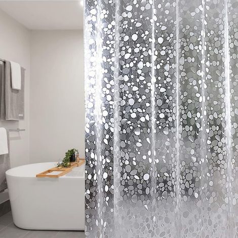 Rideau de Douche en PVC Transparent Effet 3D résistant à la moisissure avec 12 Crochets de Rideau imperméable 180 cm x 200 cm