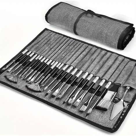 Pennelli per pittura acrilica, 25 pezzi - Pennelli per pittura ad olio/acrilico/acquerello - Pennelli per pittura acrilica con astuccio in tela (1/5)
