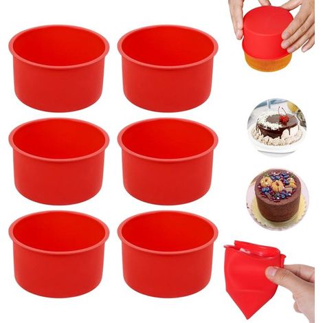 Lot de 6 moules ronds en silicone – 10 cm – Rouges – Gâteaux, cheesecakes et mousses (1/5)
