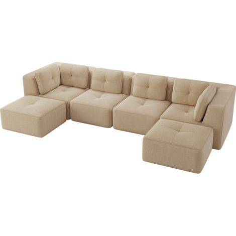 CAIziCanapé de salon modulable sans structure, canapé d’angle modulable en U avec ottomane, canapé-lit profond, design antidérapant, sans montage, Beige (1/5)