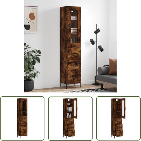 Furniture Limited - Buffet haut Chêne fumé 34,5x34x180 cm Bois d' (1/5)