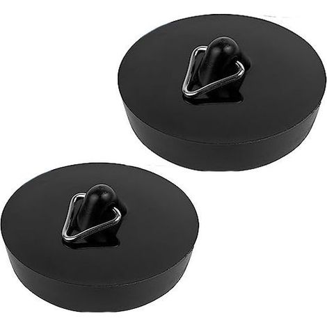 Bouchons de vidange universels, Lot de 2, pour égouts, 1-3/4", Ø 45.6-42 mm, PVC, noir, Bouchons d'évier pour salle de bains,Anneaux de traction triangulaires (1/4)