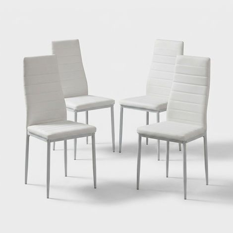 Set 4 sedie cucina imbottite in similpelle gambe metallo Beatrice - Bianco