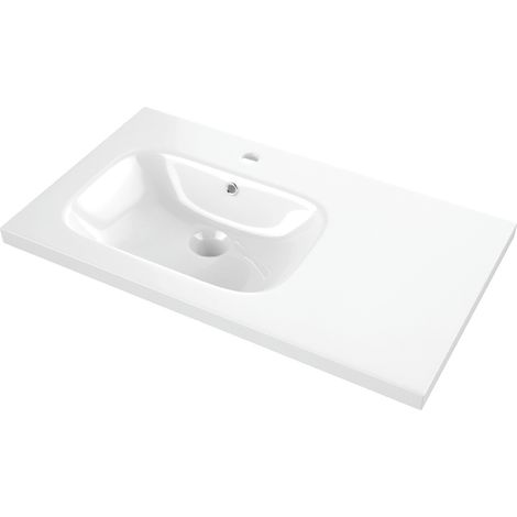 Plan vasque céramique excentré à gauche pour meuble 100cm – Hauteur 3.5cm – Profondeur 46cm – Pour meubles en 100 et 120cm – Anconetti (1/2)