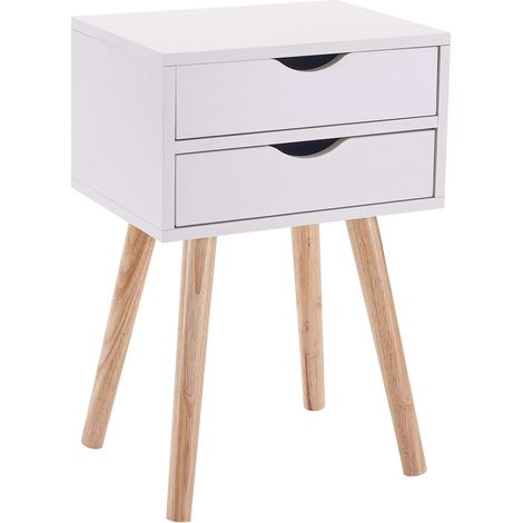 Mesita noche blanca alta 2 cajones Fiano dormitorio moderna nordico 60x40x30 cm (1/6)
