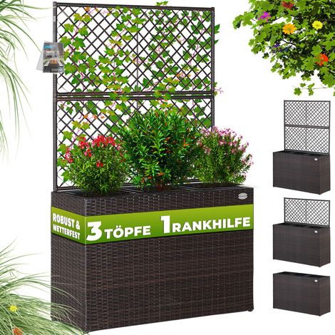 Jardinière en polyrotin avec treillis Set de 3 pots de fleurs Couleur au choix Brun (1/8)