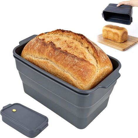 Zusammenklappbare Silikon-Brotform mit Deckel, 22,5 × 12,5 × 11,5 cm, hitzebeständig, antihaftbeschichtet, ofenfest, für Brot, Hackbraten und Toast (1/5)