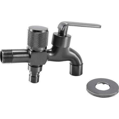 Lot de 2 Robinet d'extérieur résistant au gel G1/2 - Robinet de jardin mural simple à eau froide avec double sortie, gris (1/5)