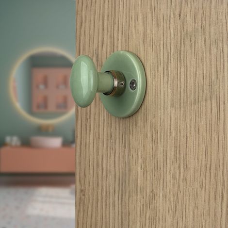 Ouvre&Déco – 2 rosaces de poignée de porte rondes LIZON verrou condamnation, Porcelaine vert