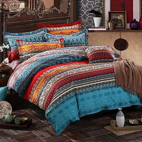 Housse de couette 220x240cm – 2 taies d'oreiller 65x65cm – 100% microfibre hypoallergénique – Design bohème coloré (1/5)