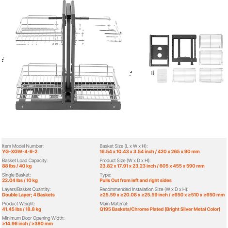 Organisateur à tirer, en acier inoxydable, panier de rangement durable, 2 couches (1/2)