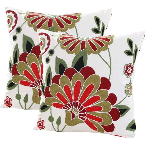 BEBUSINGOTO Funda de cojín floral bordada de 18 x 18 o 45 x 45 cm, hecha a mano, con bordado nacional bohemio, para inauguración de la casa, decoración del hogar o del coche. (1/5)