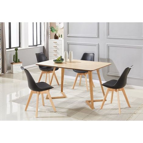 Dallas Lorenzo Dining Set - an Oak Wooden Dining Table and Set of 4 Black Polypropylene Dining Chairs - Dining Room Kitchen (1/5)