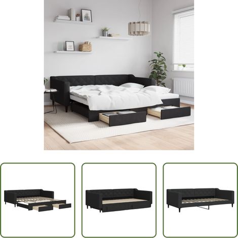 vidaXL Sofa-Bett - Tagesbett Ausziehbar mit Schubladen Schwarz 100x200 cm Stoff (1/5)