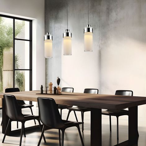 Pendelleuchte Hängeleuchte Esszimmerlampe Pendellampe Wohnzimmer, 3 flammig, Chrom silber Glas, 3x LED 5W 450Lm 3000K, DxH 65x130 cm