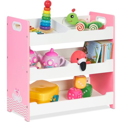 Étagère Enfants, 5 Compartiments, H x L x P : 60 x 62,5 x 30 cm, MDF, Meuble Rangement, poignées, Blanc-Rose (1/5)