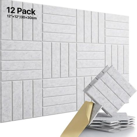 Paneles de fieltro，12 piezas，30300,9 cm，Paneles de fieltro fonoaislantes，Paneles fonoabsorbentes，Adhesivos de pared autoadhesivos (1/5)